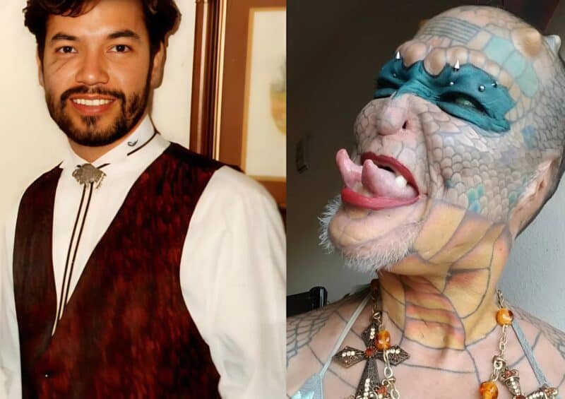 Мужчина потратил 80.000 долларов и сделал множество татуировок, пирсингов и операций, чтобы стать похожим на дракона: вот как он выглядел раньше 