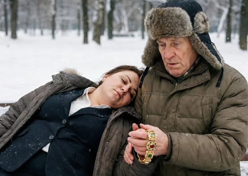 На работе секретарше стало плохо, поэтому она вышла на улицу: сев на скамейку, она прикрыла глаза, а когда очнулась, увидела, как какой-то старик пытается снять с её руки золотой браслет