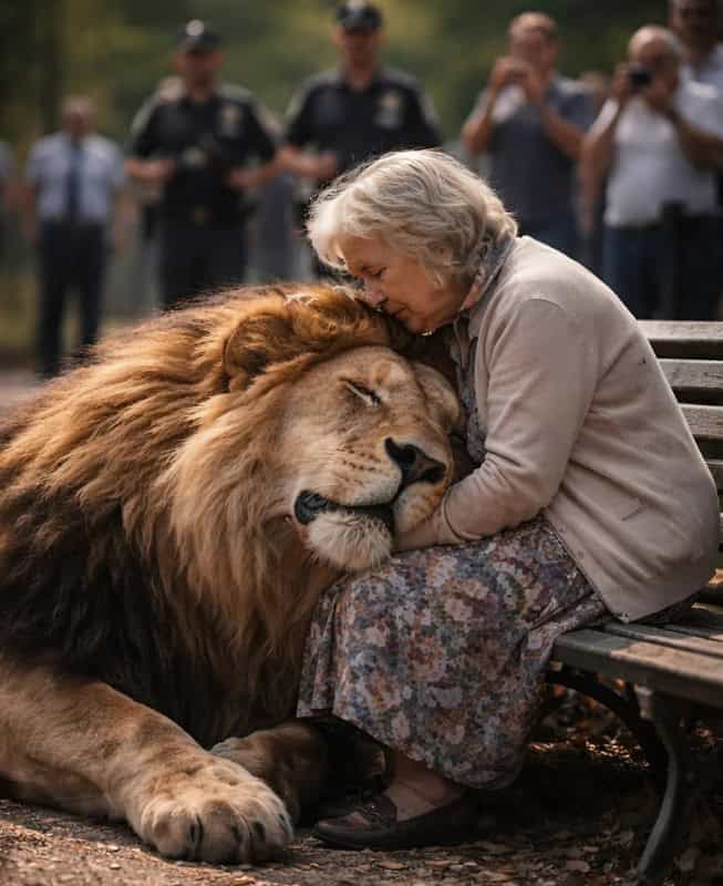 Лев сбежал из зоопарка и, заметив старушку в парке, остановился рядом с ней; Снайперы уже держали его на прицеле, но именно в этот момент произошло нечто неожиданное