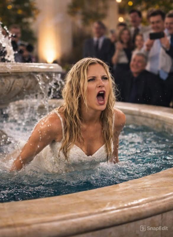 Во время свадьбы жених специально бросил невесту в фонтан, твердя, что это всего лишь шутка; Гости смеялись и снимали происходящее на телефон, а невеста плакала, но в этот момент случилось то, от чего все были в шоке