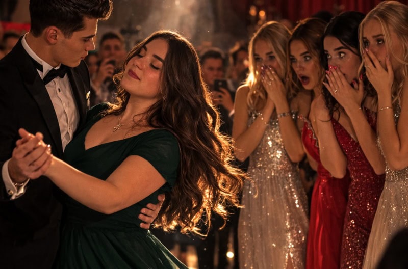 Школьный красавчик пригласил на медленный танец свою полную одноклассницу, надеясь посмеяться над ней, но как только они вышли в центр танцпола, весь зал замер в шоке от того, что произошло