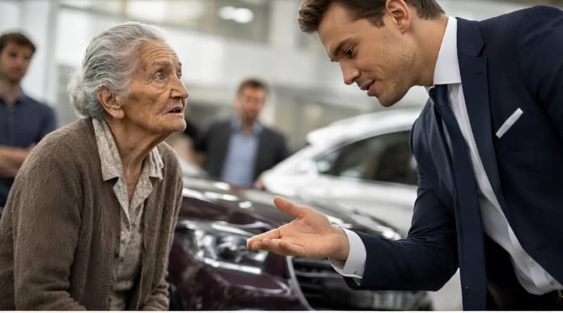 «Я хочу купить эту машину», — сказала старушка, а продавец усмехнулся и выгнал её из салона, заявив, что от неё пахнет нищетой: то, что произошло дальше, повергло в шок весь магазин