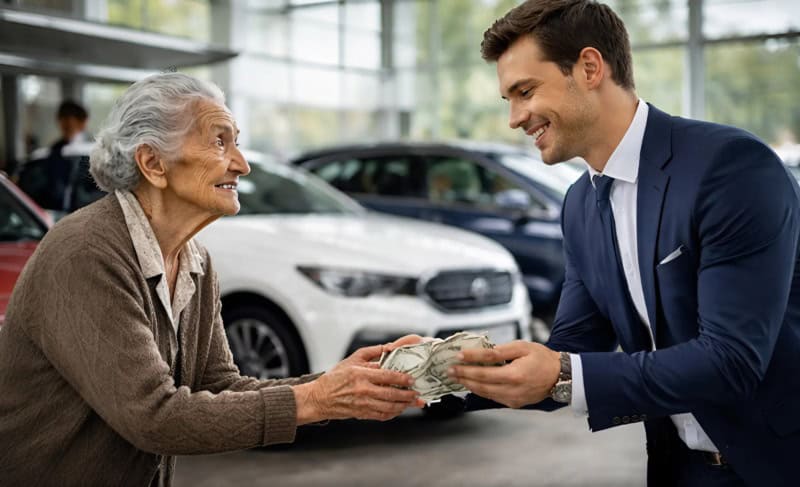 «Я хочу купить эту машину», — сказала старушка, а продавец усмехнулся и выгнал её из салона, заявив, что от неё пахнет нищетой: то, что произошло дальше, повергло в шок весь магазин