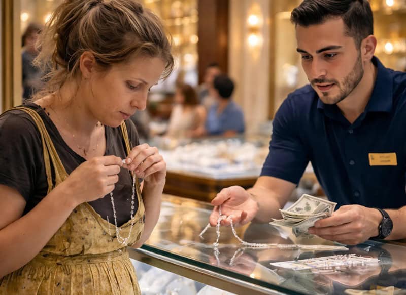 Беременная женщина от безысходности решила продать своё ожерелье — единственную память о муже-полицейском, погибшем во время спецоперации, но поступок продавца поверг в шок весь магазин