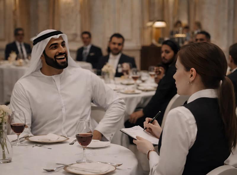 Szejch obraził kelnerkę po arabsku przy całej restauracji, myśląc, że jest głupią dziewczyną, ale zachowanie kelnerki zszokowało całą restaurację, łącznie z samym szejkiem.