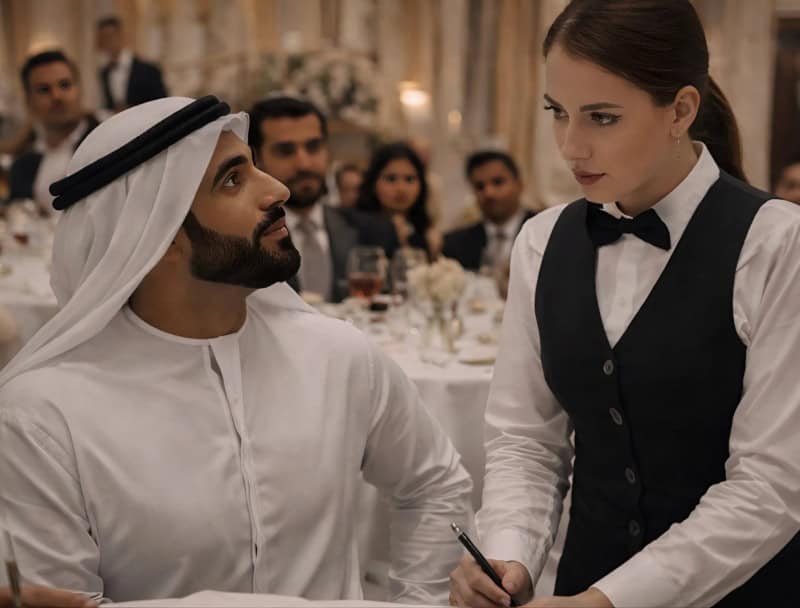 Szejch obraził kelnerkę po arabsku przy całej restauracji, myśląc, że jest głupią dziewczyną, ale zachowanie kelnerki zszokowało całą restaurację, łącznie z samym szejkiem.