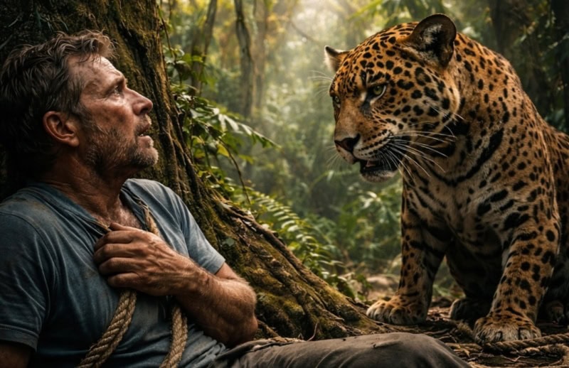 Ягуар нашёл мужчину, которого браконьеры привязали к дереву в самой глубине джунглей и оставили одного: но то, что сделал хищник, повергло его в настоящий шок